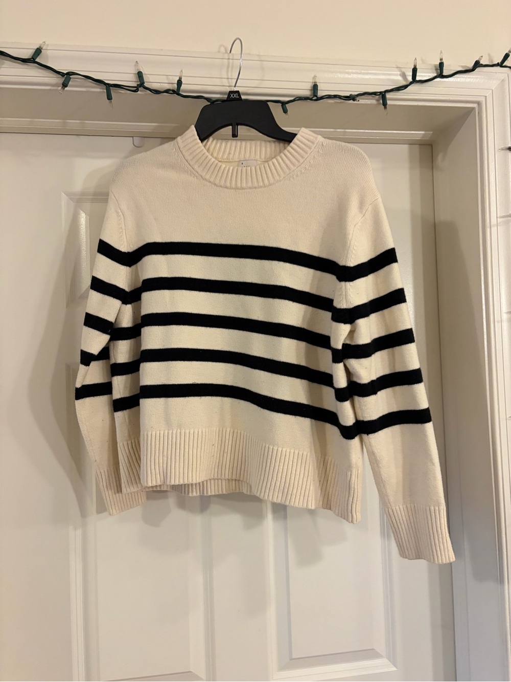 a new day Cream and Black Striped Crew Sweater